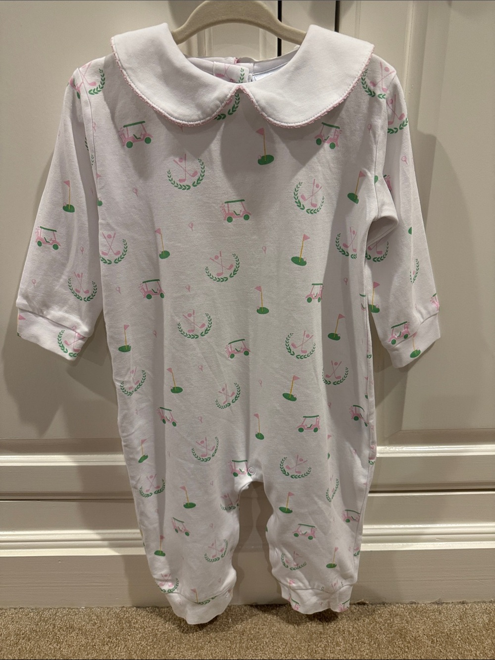 Little English One-Piece Romper with Pink and Green Golf Print